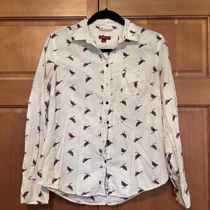 Merona pink and white bird patterned blouse size small